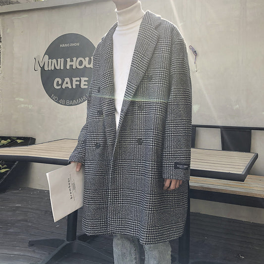 Men's large-sized woolen overcoat in Hong Kong style for autumn and winter