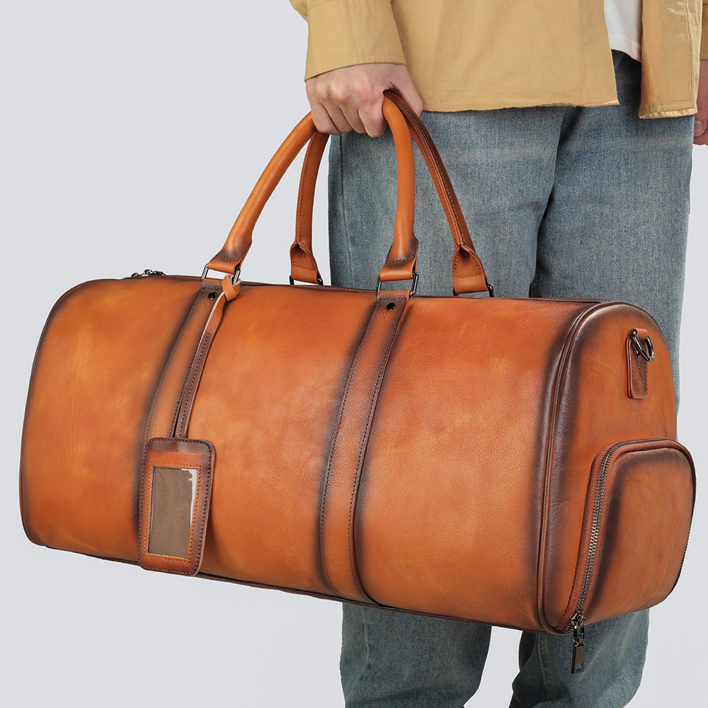 Men's Leather Travel Bag Large Capacity Cowhide Duffle Bag