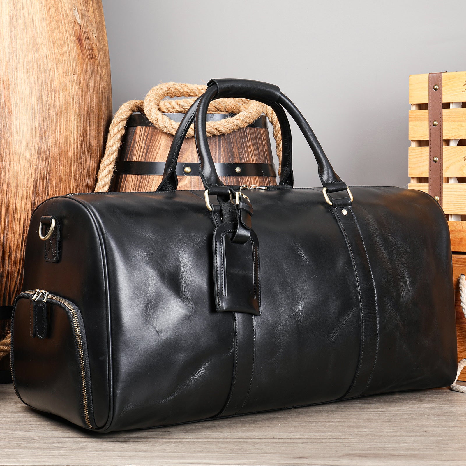 Men's Leather Travel Bag Large Capacity Cowhide Duffle Bag