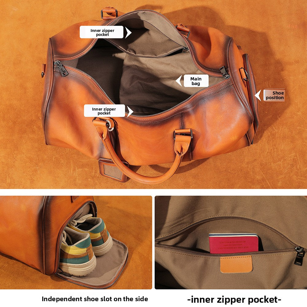 Men's Leather Travel Bag Large Capacity Cowhide Duffle Bag