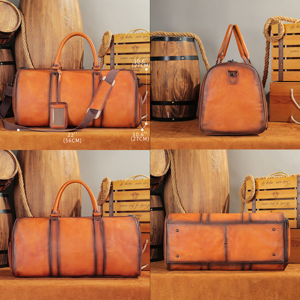 Men's Leather Travel Bag Large Capacity Cowhide Duffle Bag