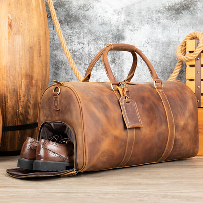 Men's Leather Travel Bag Large Capacity Cowhide Duffle Bag