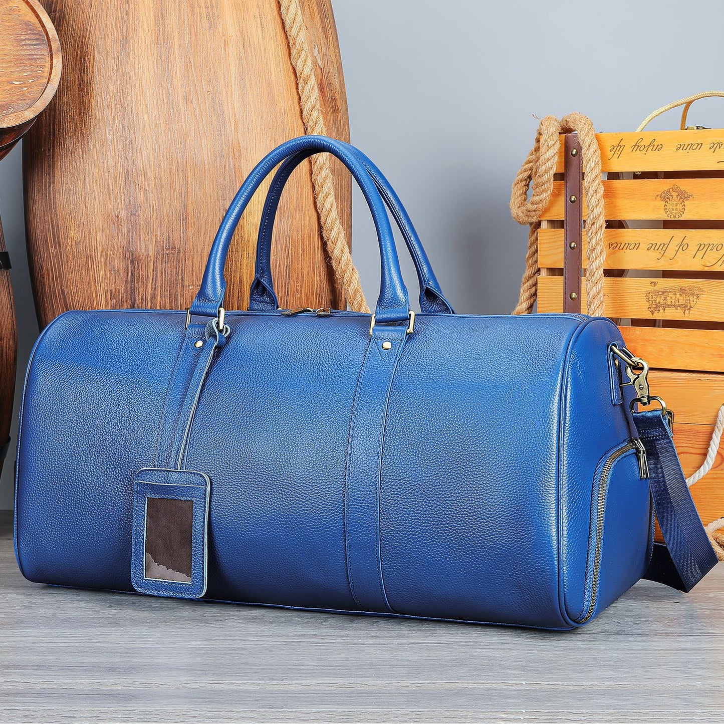 Men's Leather Travel Bag Large Capacity Cowhide Duffle Bag
