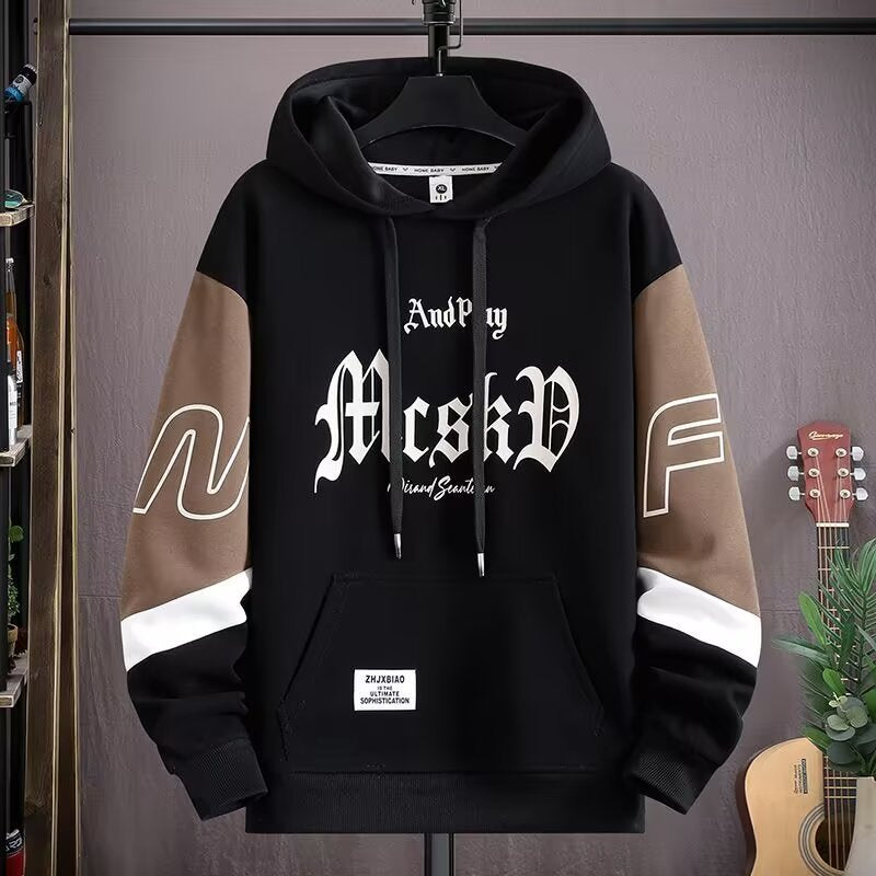 Men's Letter Print Hooded Fleece Sweatshirt
