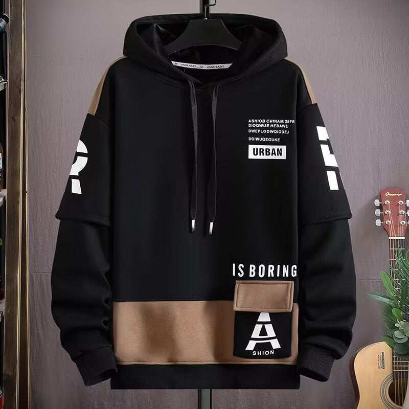 Men's Letter Print Hooded Fleece Sweatshirt