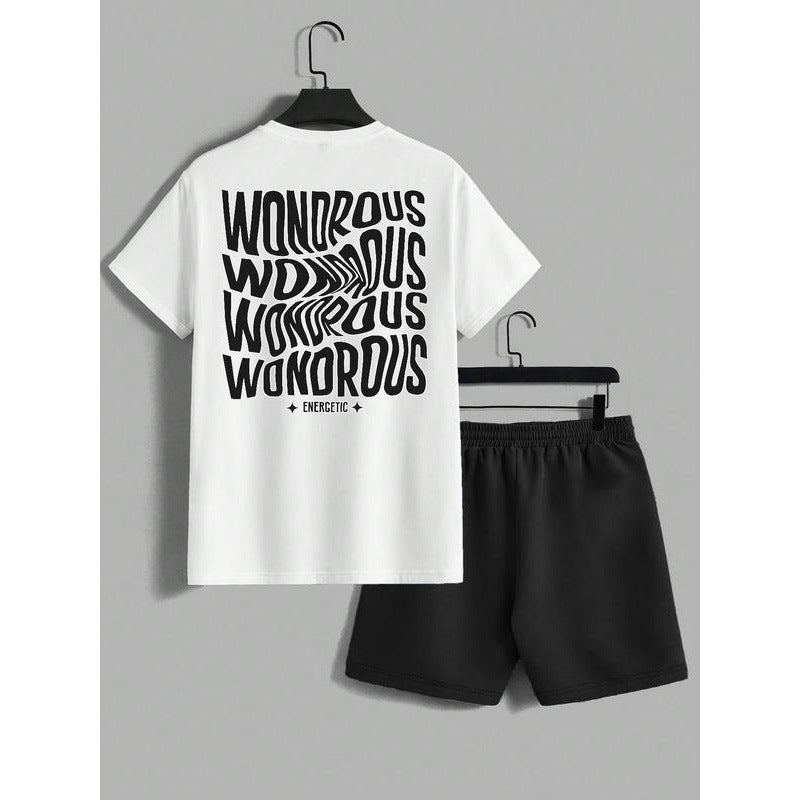 Men's letter-printed short pants set