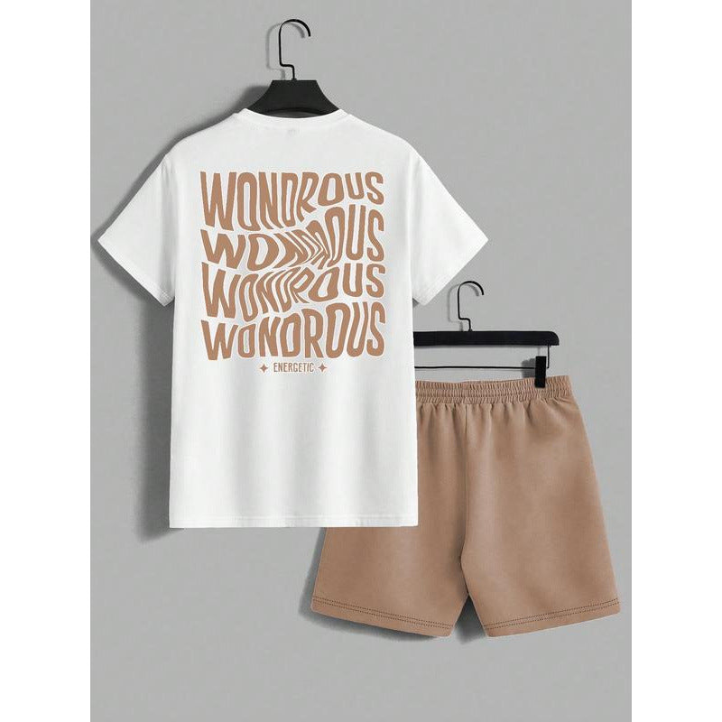 Men's letter-printed short pants set