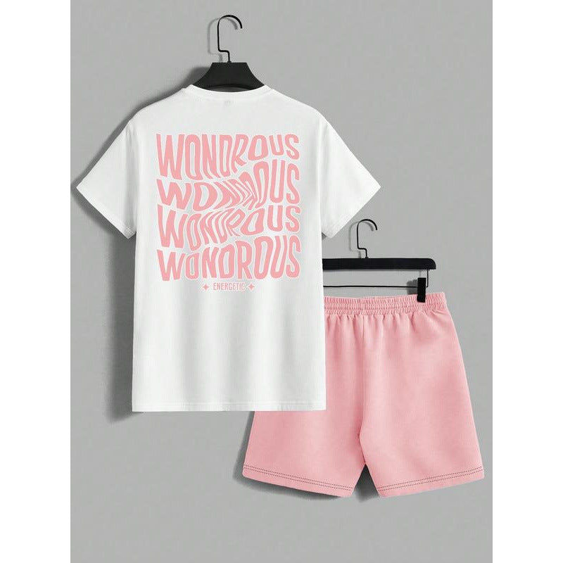 Men's letter-printed short pants set