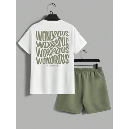 Men's letter-printed short pants set
