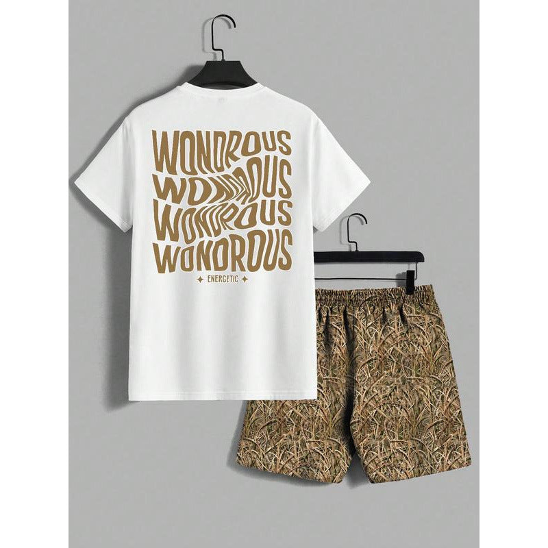 Men's letter-printed short pants set