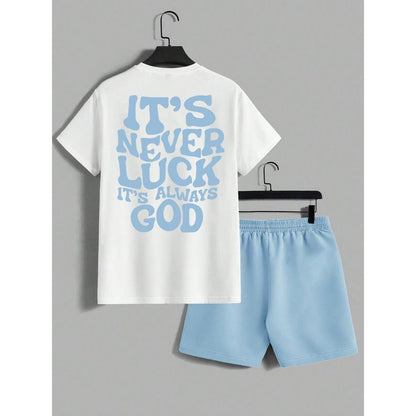Men's letter-printed short pants set