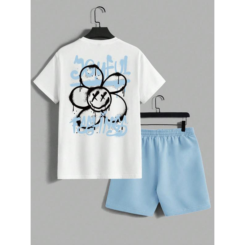 Men's letter-printed short pants set