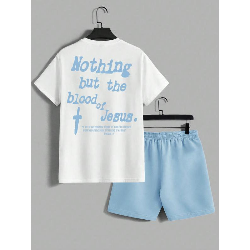 Men's letter-printed short pants set