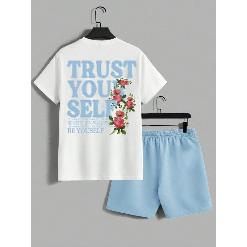 Men's letter-printed short pants set