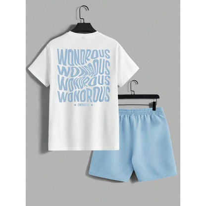 Men's letter-printed short pants set