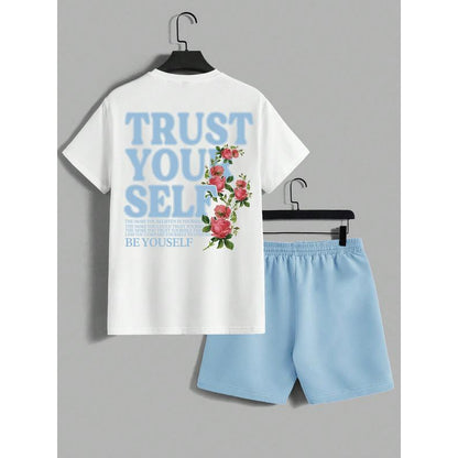 Men's letter-printed short pants set
