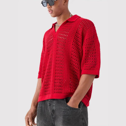 Men's Lightweight Knitted Short Sleeve Polo Shirt Casual Solid Top