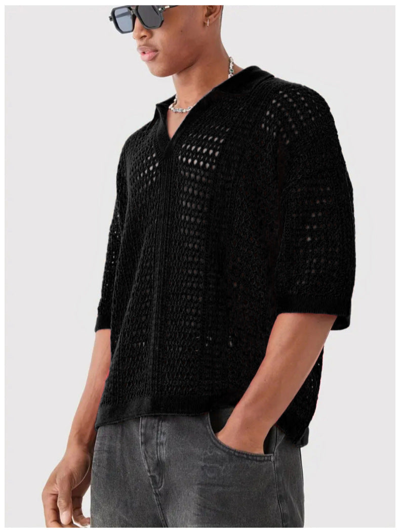 Men's Lightweight Knitted Short Sleeve Polo Shirt Casual Solid Top