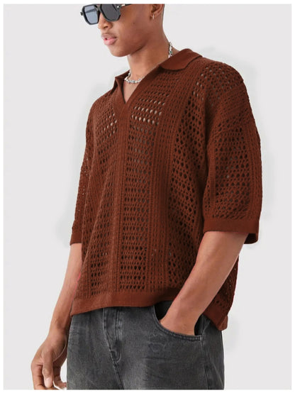 Men's Lightweight Knitted Short Sleeve Polo Shirt Casual Solid Top