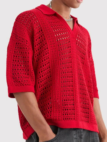 Men's Lightweight Knitted Short Sleeve Polo Shirt Casual Solid Top