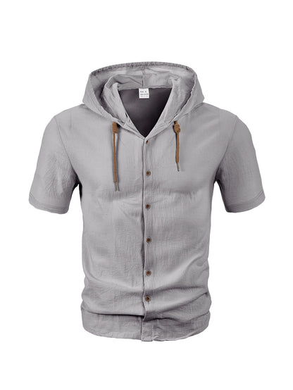 Men's Linen Blend Casual Hooded Shirt