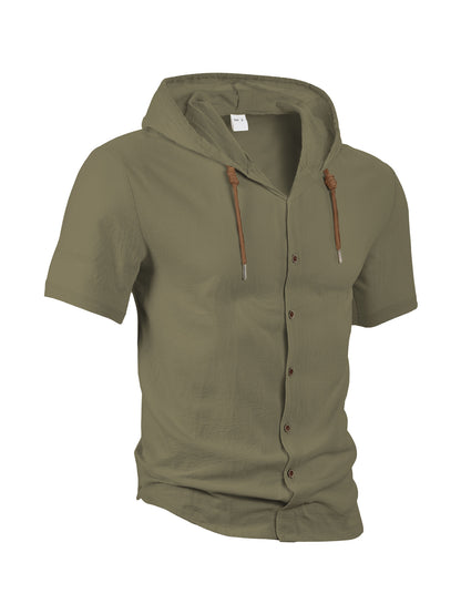 Men's Linen Blend Casual Hooded Shirt