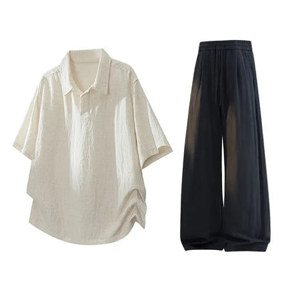 Men's Linen Blend Short Sleeve Polo and Pants Set