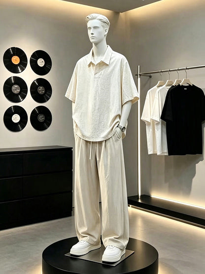 Men's Linen Blend Short Sleeve Polo and Pants Set
