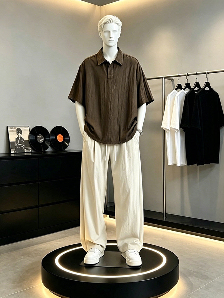 Men's Linen Blend Short Sleeve Polo and Pants Set