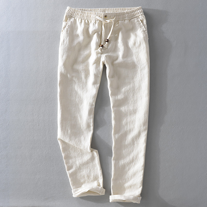 Men's Linen Casual Pants Relaxed Fit Elastic Waist