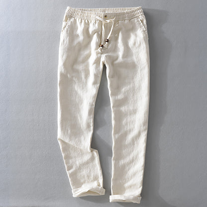 Men's Linen Casual Pants Relaxed Fit Elastic Waist