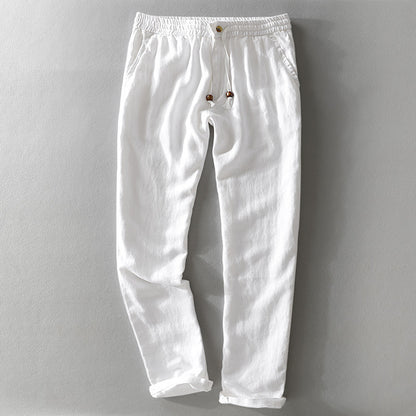Men's Linen Casual Pants Relaxed Fit Elastic Waist