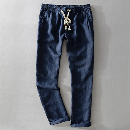 Men's Linen Casual Pants Relaxed Fit Elastic Waist