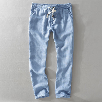 Men's Linen Casual Pants Relaxed Fit Elastic Waist