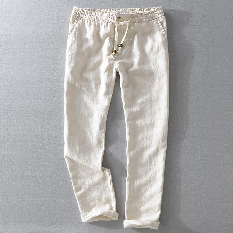 Men's Linen Casual Pants Relaxed Fit Elastic Waist