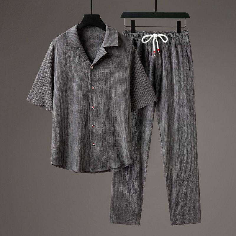 Men's Linen Cotton Casual Two-Piece Set