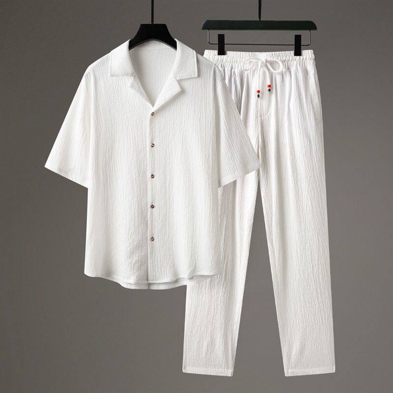Men's Linen Cotton Casual Two-Piece Set