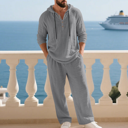 Men's Linen Hooded Sweatshirt and Pants Set