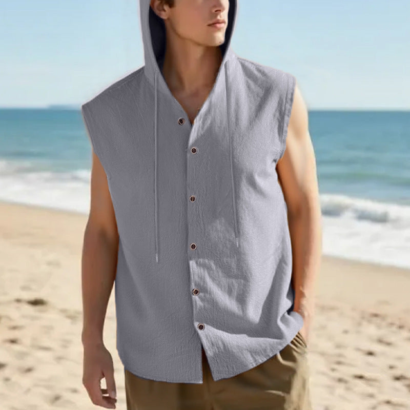 Men's Linen Hooded Vest Sleeveless Casual
