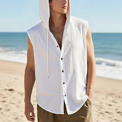 Men's Linen Hooded Vest Sleeveless Casual