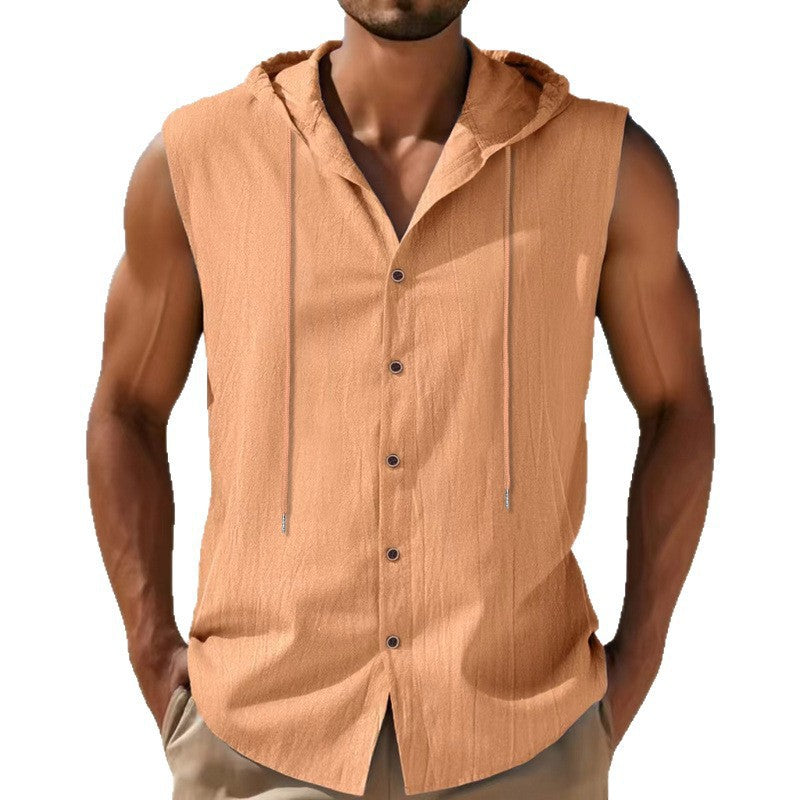 Men's Linen Hooded Vest Sleeveless Casual