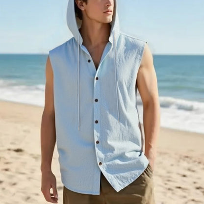 Men's Linen Hooded Vest Sleeveless Casual