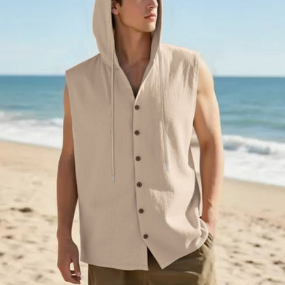 Men's Linen Hooded Vest Sleeveless Casual