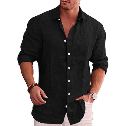 Men's Linen Lapel Long-Sleeved Casual Shirt