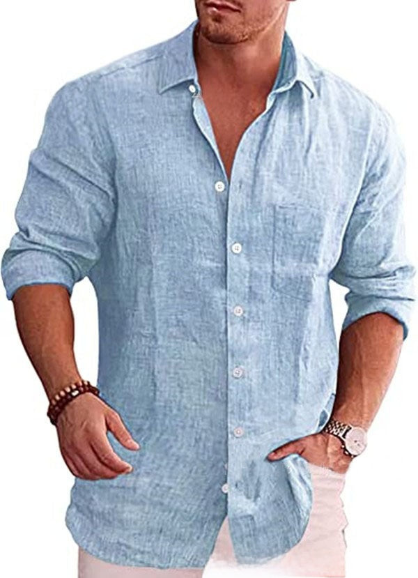 Men's Linen Lapel Long-Sleeved Casual Shirt