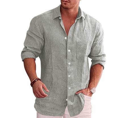 Men's Linen Lapel Long-Sleeved Casual Shirt