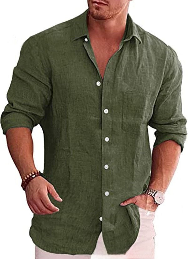 Men's Linen Lapel Long-Sleeved Casual Shirt