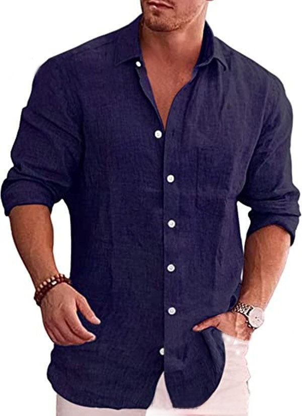 Men's Linen Lapel Long-Sleeved Casual Shirt