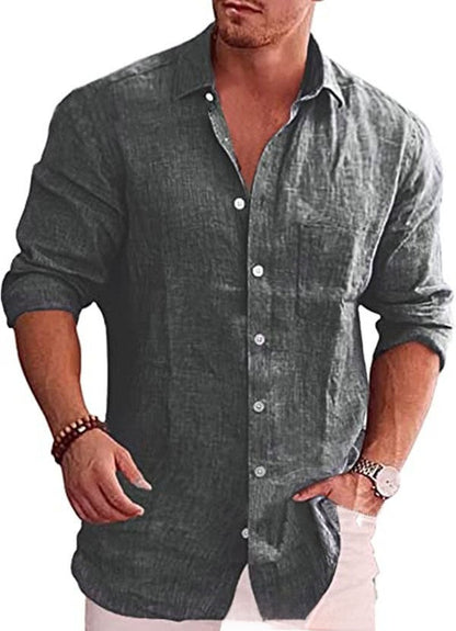 Men's Linen Lapel Long-Sleeved Casual Shirt