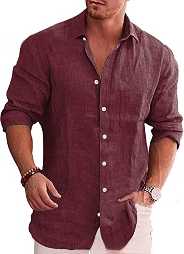 Men's Linen Lapel Long-Sleeved Casual Shirt